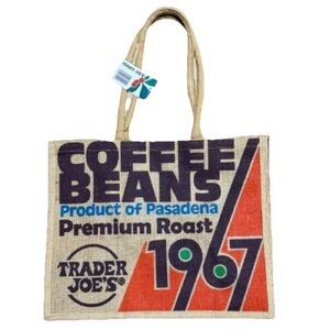 👜☕ TRADER JOE’S *NWT* 17” Coffee Beans 1967 Burlap Tote | Pasadena Premium Roast